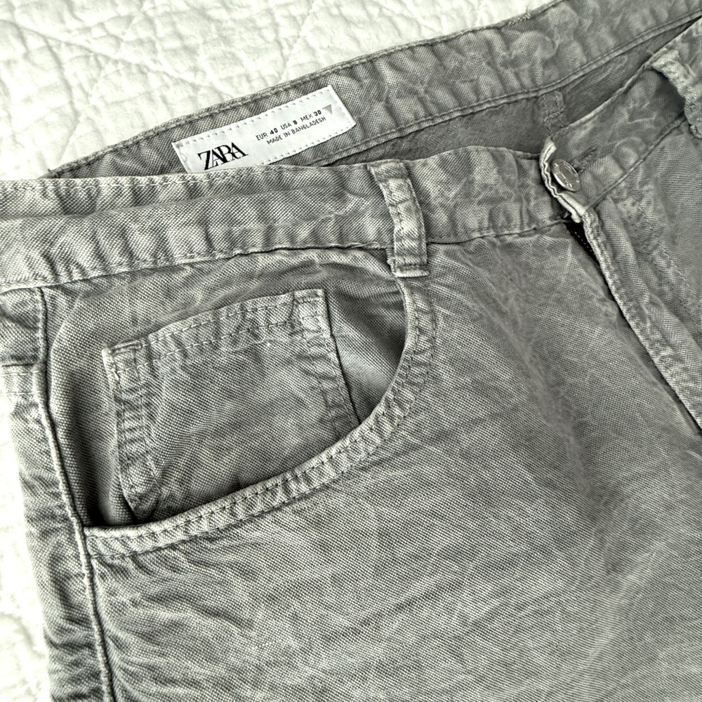 Zara Gray Flare Wide Leg Jeans High-Waisted - Picture 8 of 11